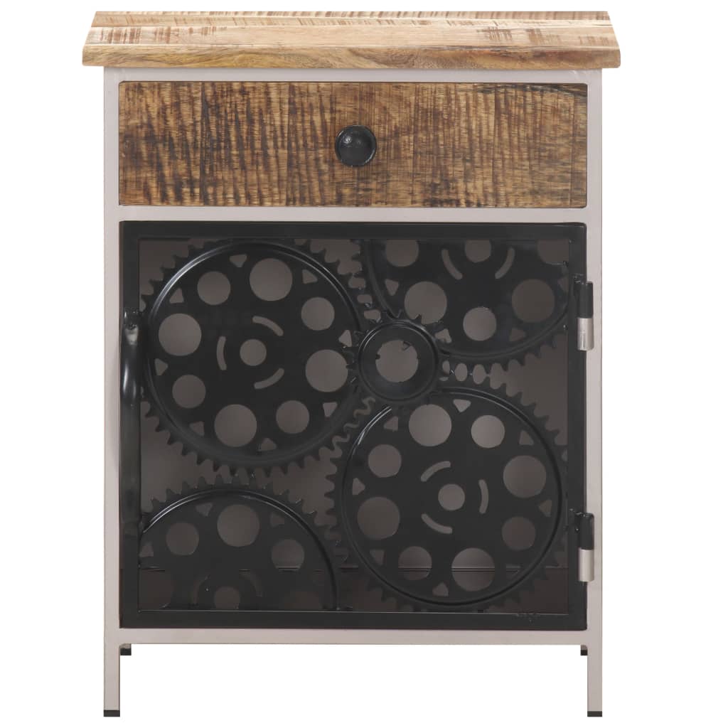 Bedside Cabinet Rough mango wood with natural finish, silver iron