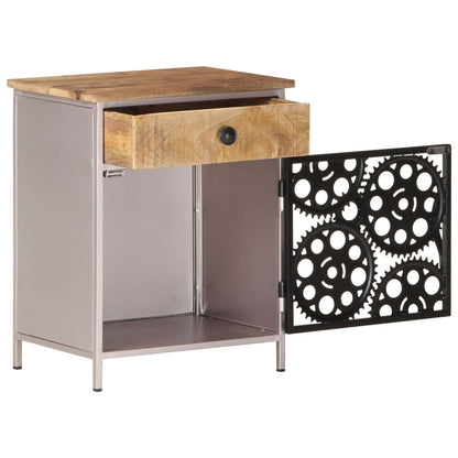 Bedside Cabinet Rough mango wood with natural finish, silver iron