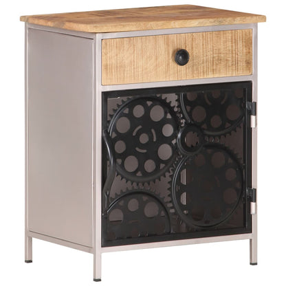 Bedside Cabinet Rough mango wood with natural finish, silver iron