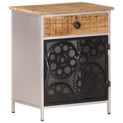 Bedside Cabinet Rough mango wood with natural finish, silver iron