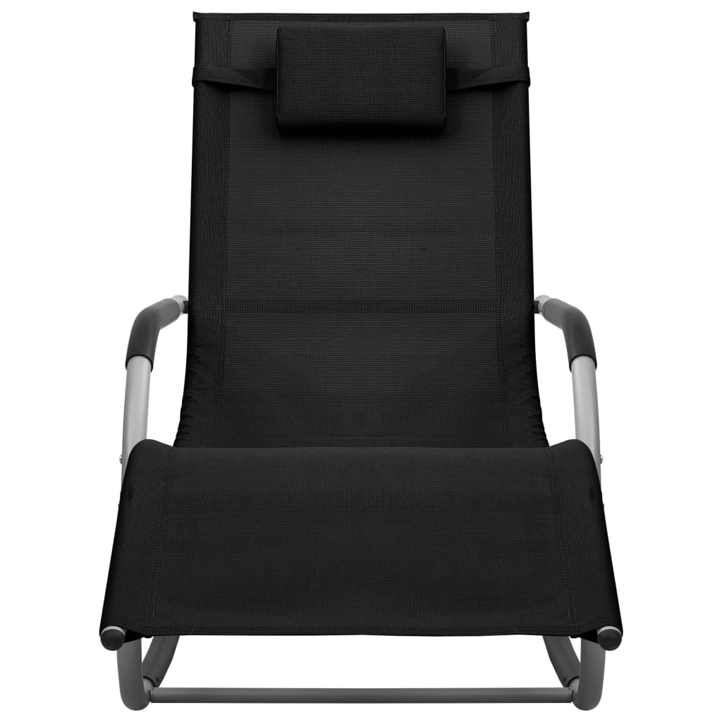 Sun Lounger Black and Grey Textilene, Powder-Coated Steel Standard