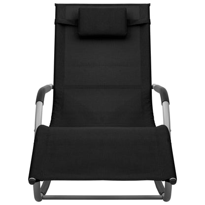 Sun Lounger Black and Grey Textilene, Powder-Coated Steel Standard