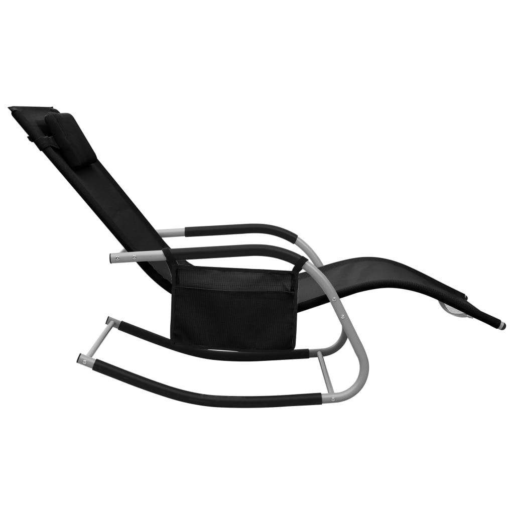 Sun Lounger Black and Grey Textilene, Powder-Coated Steel Standard