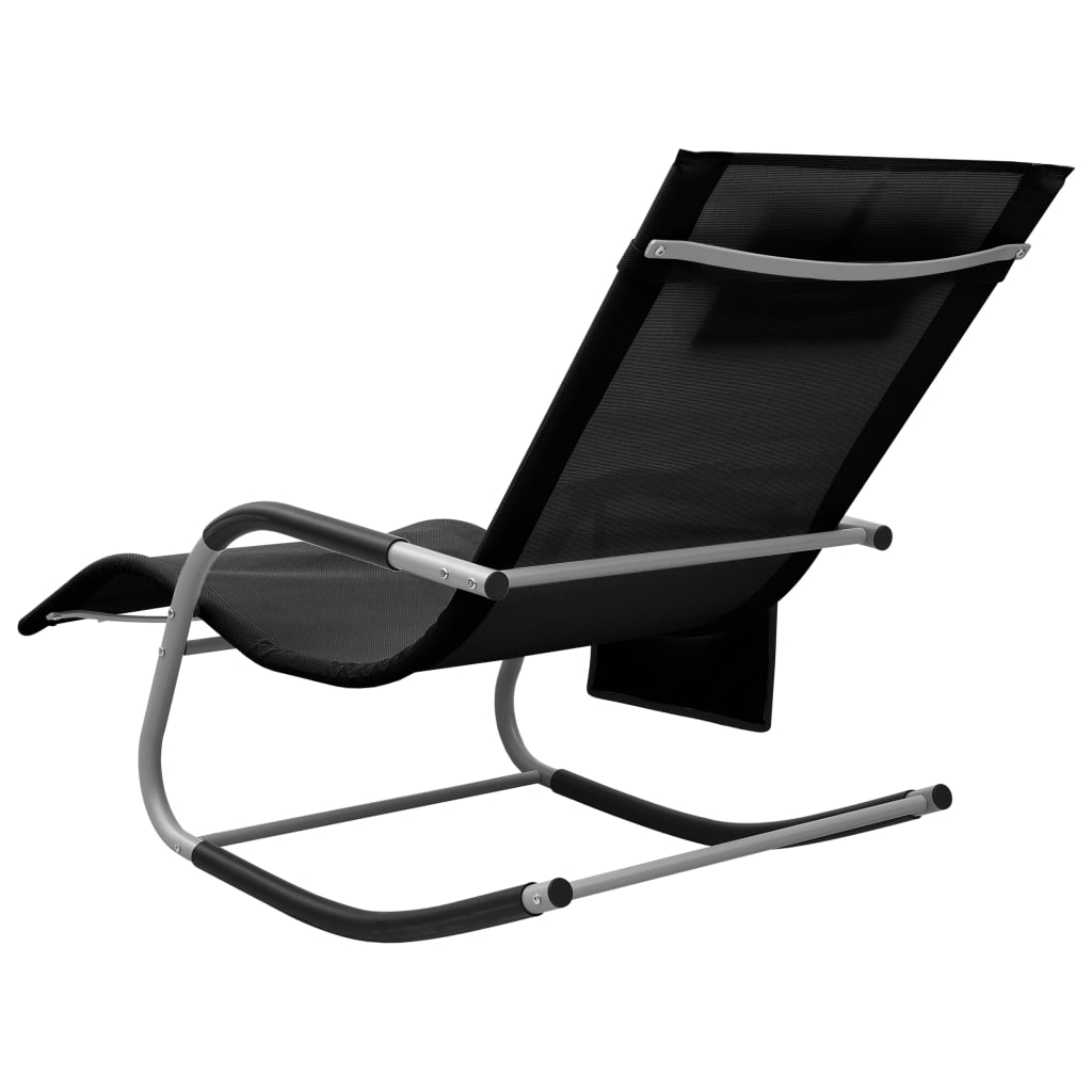 Sun Lounger Black and Grey Textilene, Powder-Coated Steel Standard