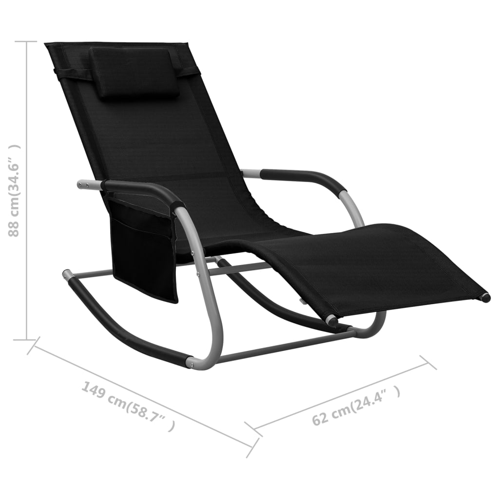 Sun Lounger Black and Grey Textilene, Powder-Coated Steel Standard
