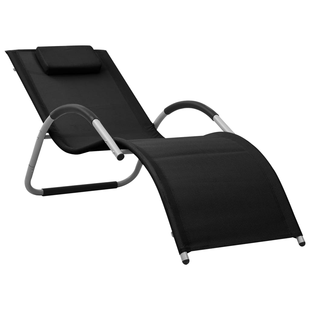 Sun Lounger Black and Gray Textilene, Aluminum, Powder-Coated Steel