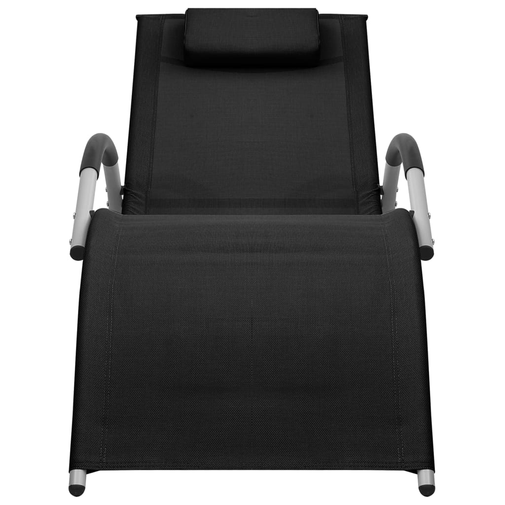 Sun Lounger Black and Gray Textilene, Aluminum, Powder-Coated Steel