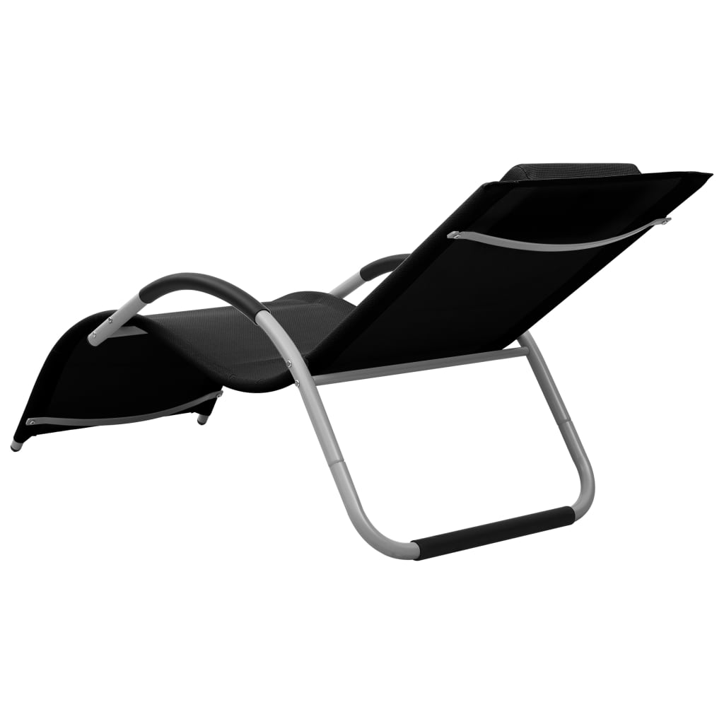 Sun Lounger Black and Gray Textilene, Aluminum, Powder-Coated Steel