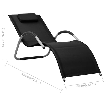 Sun Lounger Black and Gray Textilene, Aluminum, Powder-Coated Steel