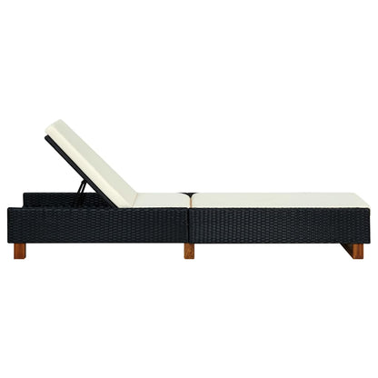 Sunbed with Cushion Poly Rattan Black