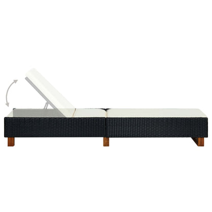 Sunbed with Cushion Poly Rattan Black