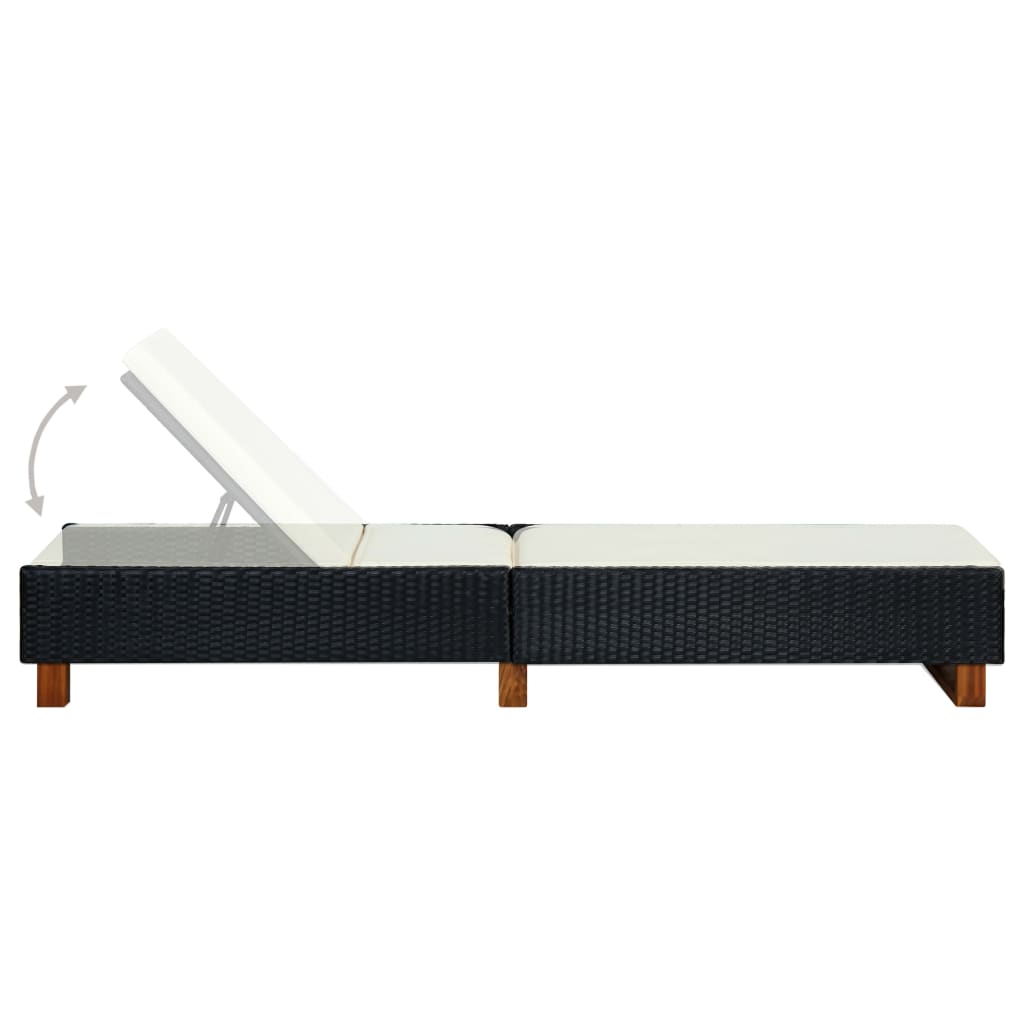 Sunbed with Cushion Poly Rattan Black