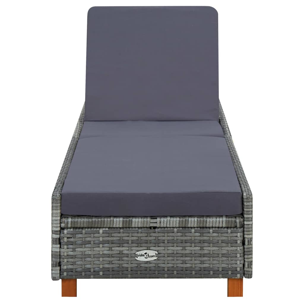 Sunbed Grey PE Rattan Standard Adjustable Armrests Sunbed