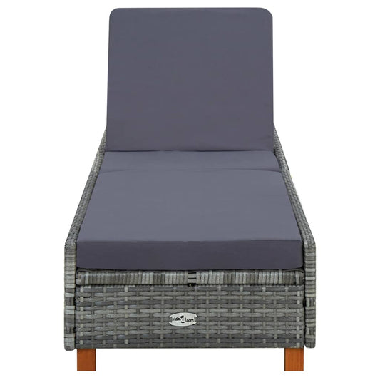 Sunbed Grey PE Rattan Standard Adjustable Armrests Sunbed