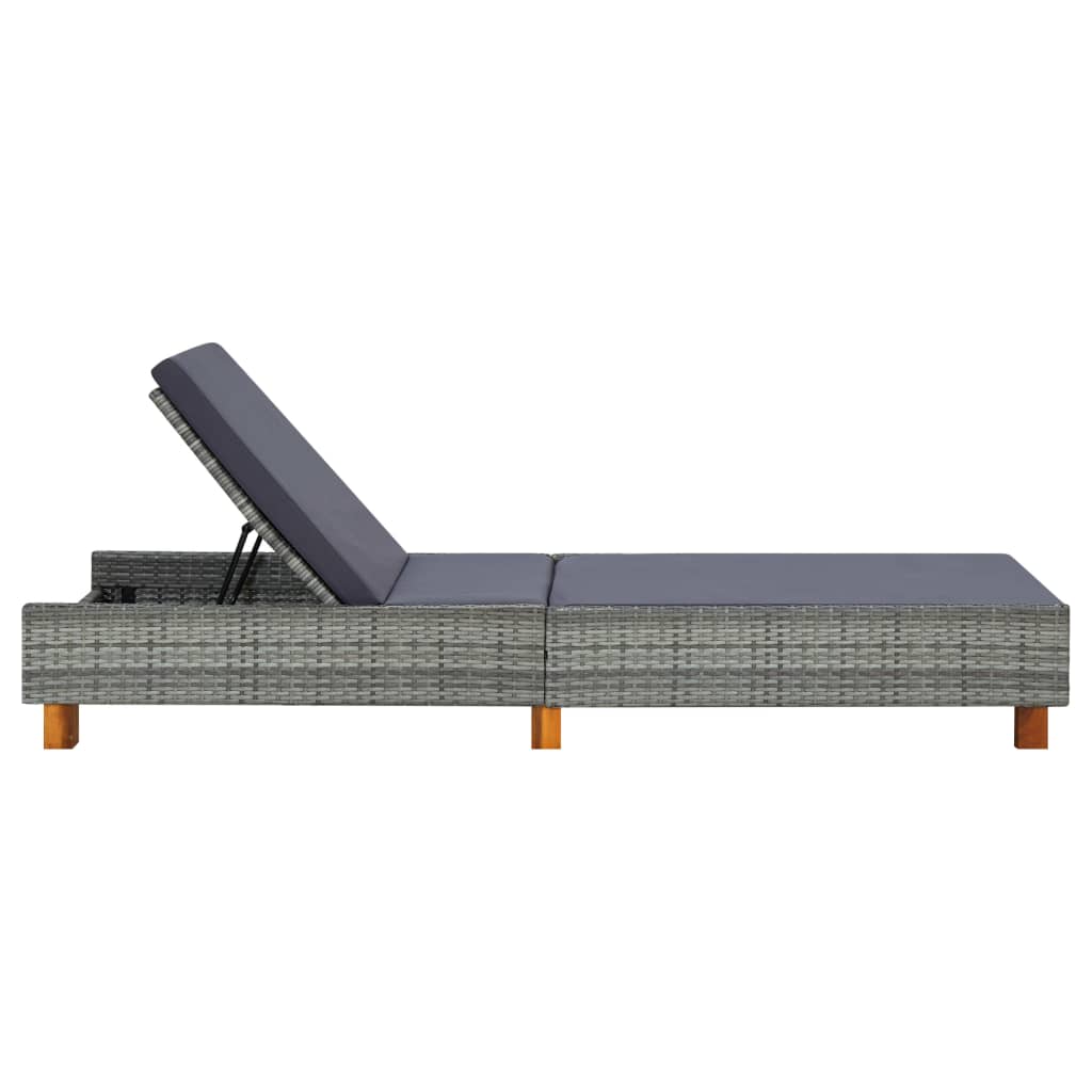 Sunbed Grey PE Rattan Standard Adjustable Armrests Sunbed