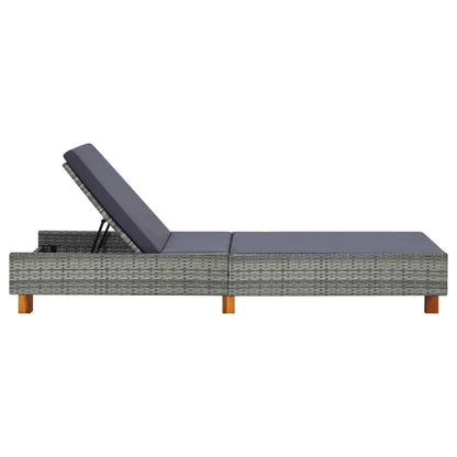 Sunbed Grey PE Rattan Standard Adjustable Armrests Sunbed