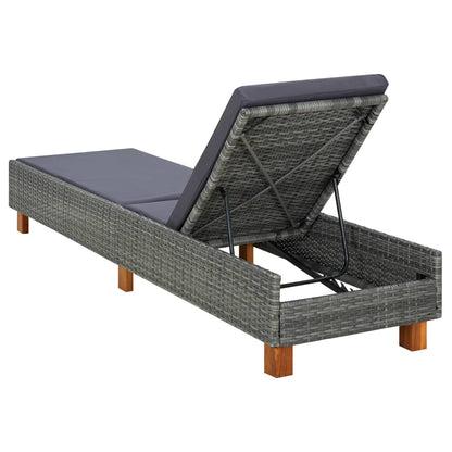 Sunbed Grey PE Rattan Standard Adjustable Armrests Sunbed