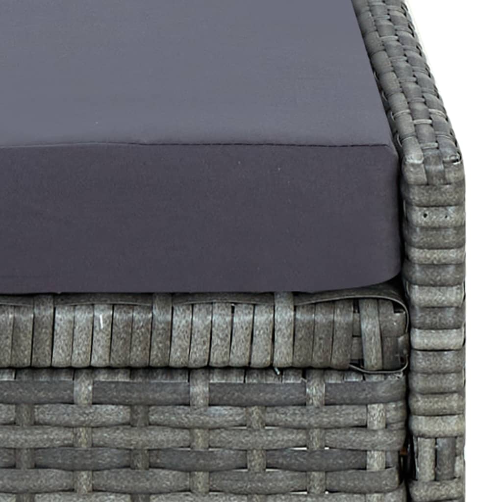 Sunbed Grey PE Rattan Standard Adjustable Armrests Sunbed