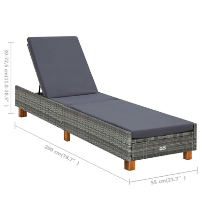 Sunbed Grey PE Rattan Standard Adjustable Armrests Sunbed