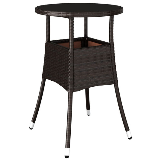 Garden Table Brown Poly rattan, powder-coated steel, tempered glass