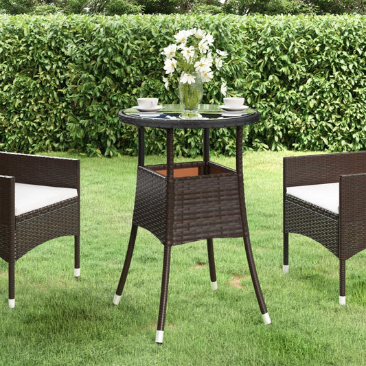 Garden Table Brown Poly rattan, powder-coated steel, tempered glass