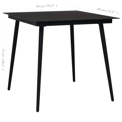 Dining Table Black Glass, Powder-coated Steel 31.5 in Durable