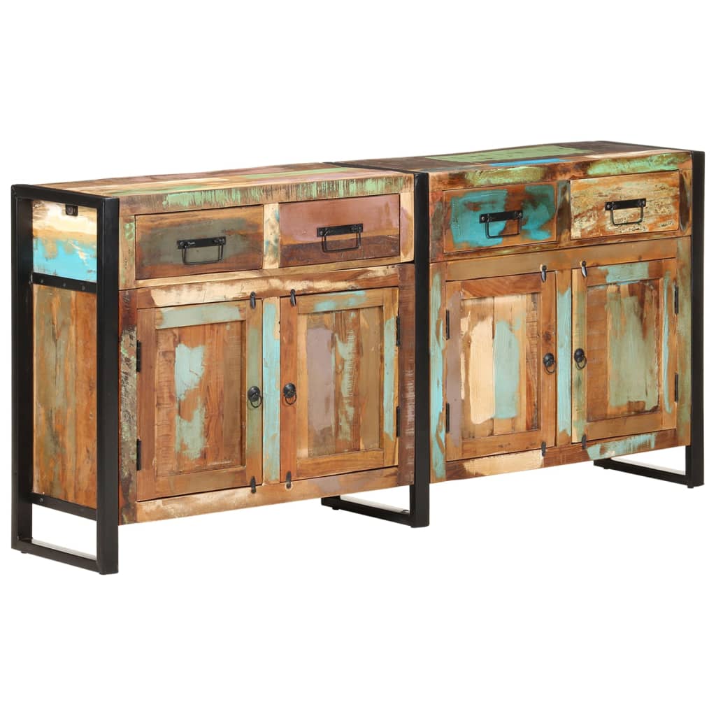 Sideboard Mixed Color Solid Reclaimed Wood and Powder-Coated Steel