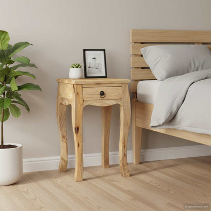 Nightstand Natural Brown Solid Mango Wood Compact Bed Cabinet
