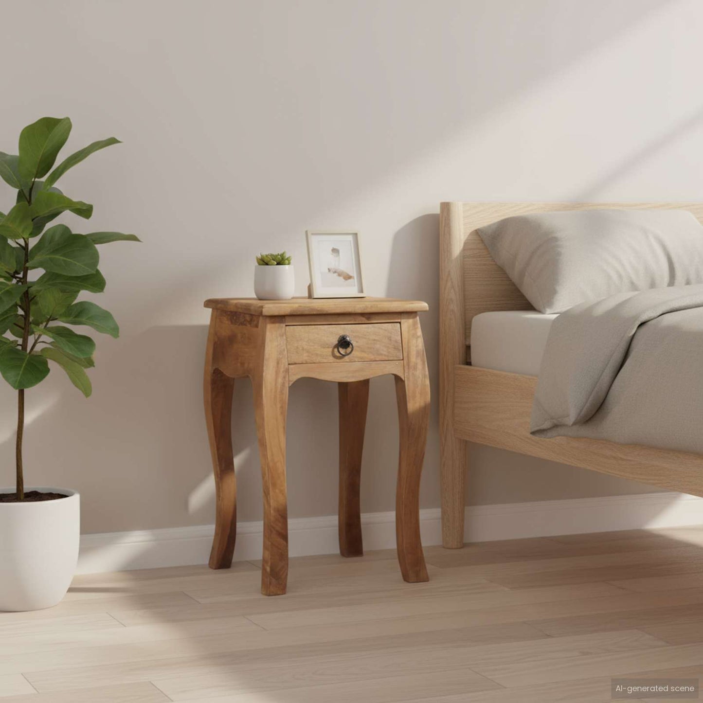 Bed Cabinet Brown Solid Mango Wood Small Bed Cabinet Square