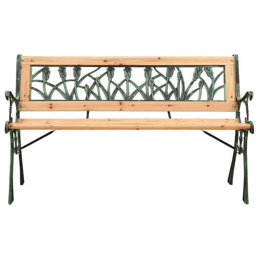 Garden Bench Natural Wood, Green Solid Firwood, Cast Iron, PVC