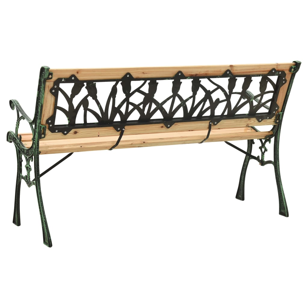 Garden Bench Natural Wood, Green Solid Firwood, Cast Iron, PVC