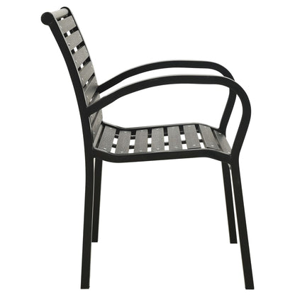 Garden Chair Set of 2 Black Steel with powder-coated finish, WPC