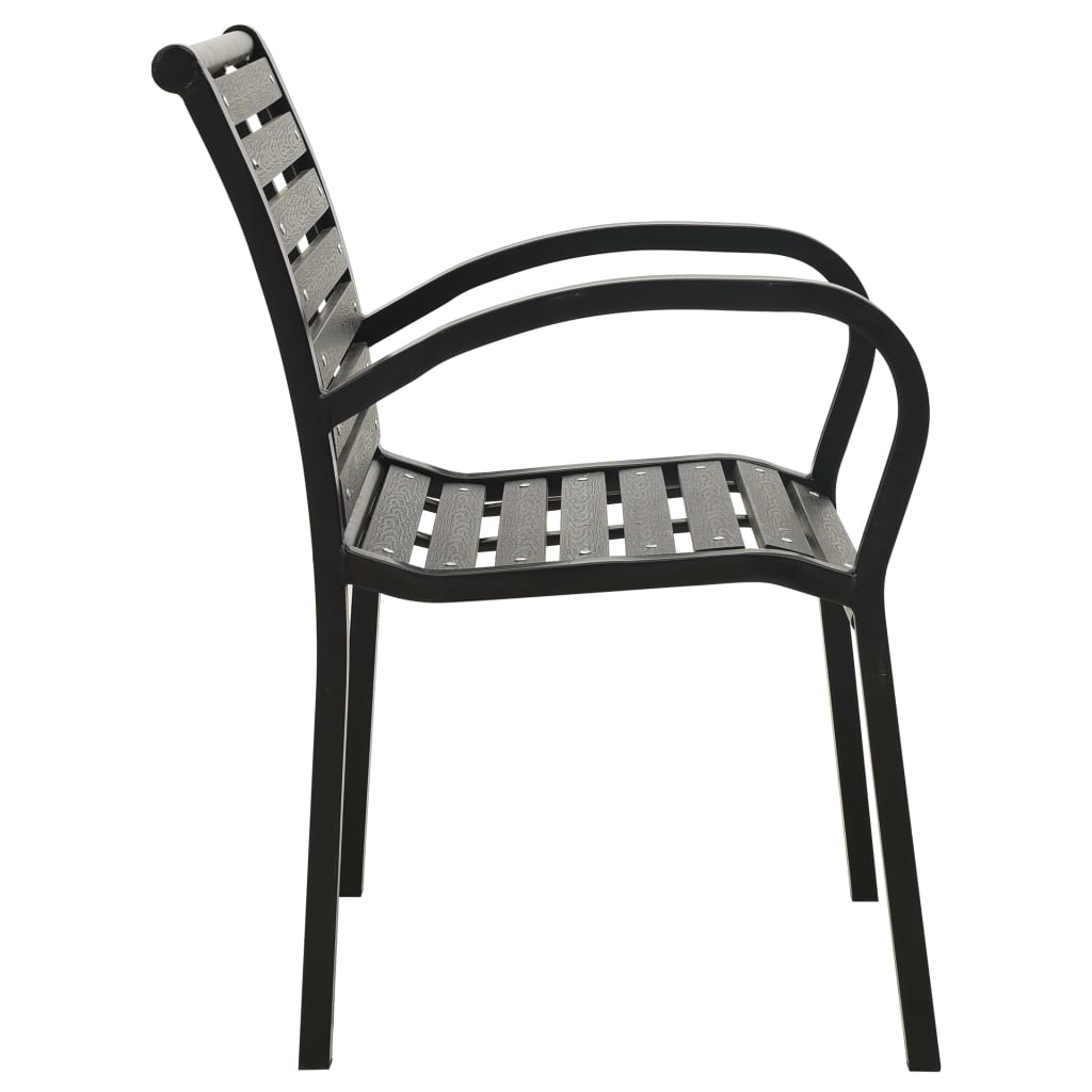 Garden Chair Set of 2 Black Steel with powder-coated finish, WPC