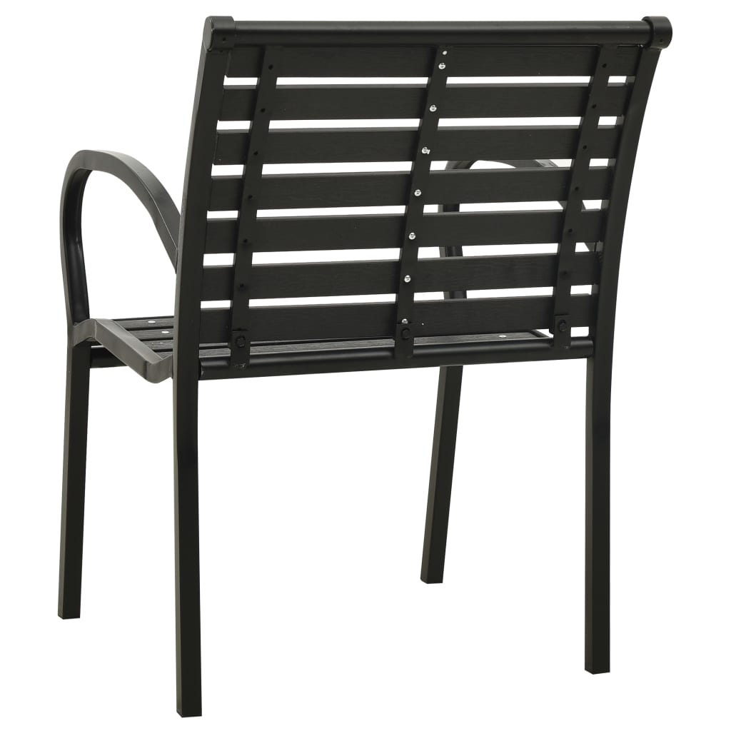 Garden Chair Set of 2 Black Steel with powder-coated finish, WPC