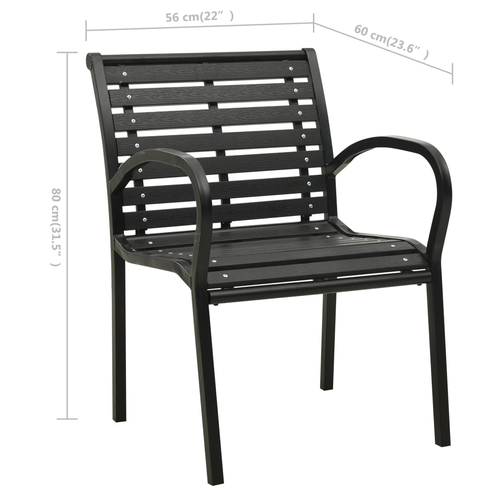 Garden Chair Set of 2 Black Steel with powder-coated finish, WPC