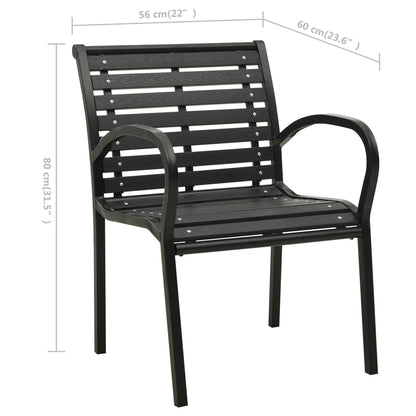 Garden Chair Set of 2 Black Steel with powder-coated finish, WPC