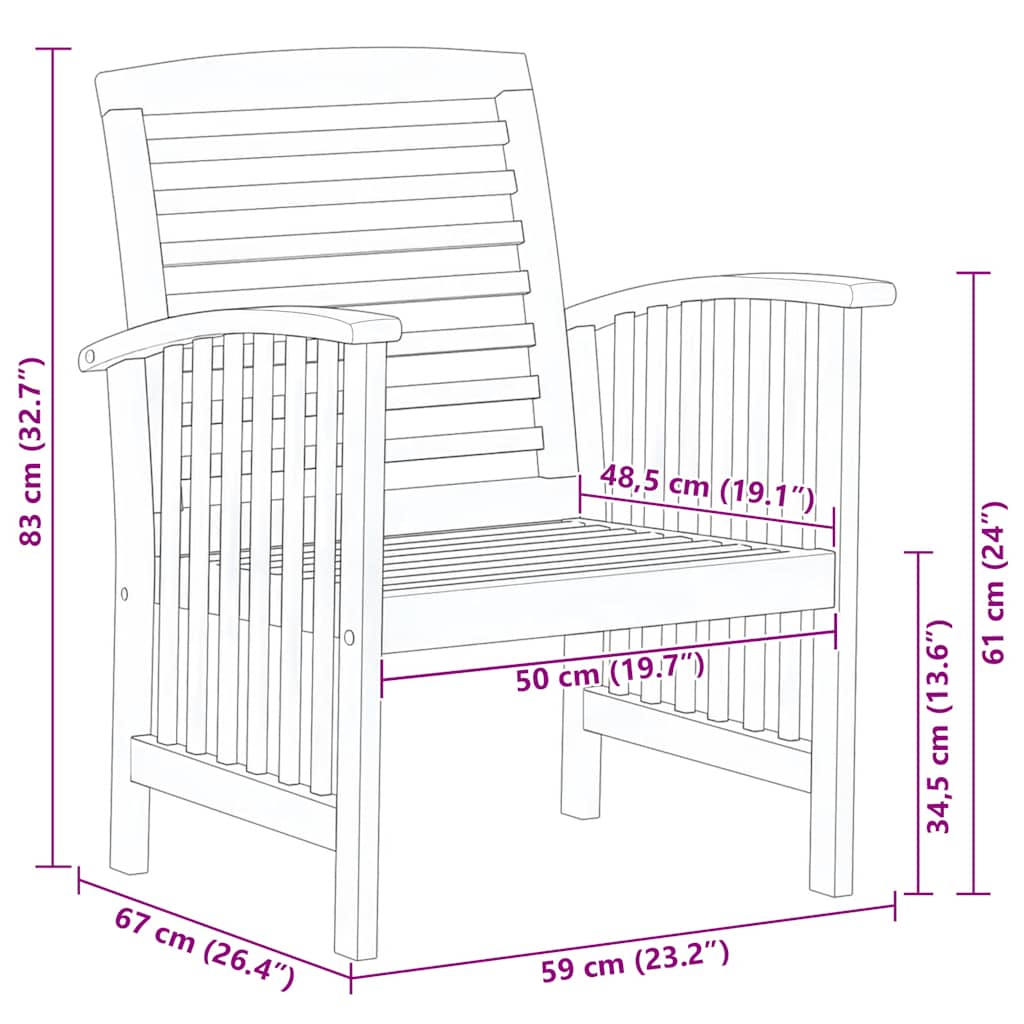 Garden Chair Set of 2 Natural wood Solid acacia wood Standard