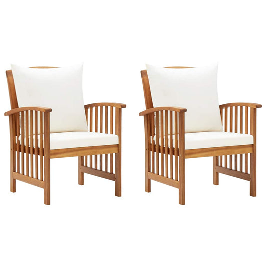 Garden Chair Set of 2 Cream White (Cushions) Solid Acacia wood