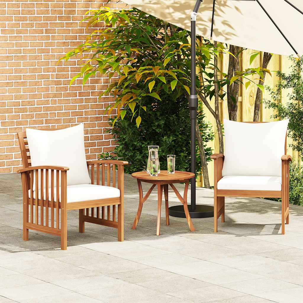 Garden Chair Set of 2 Cream White (Cushions) Solid Acacia wood