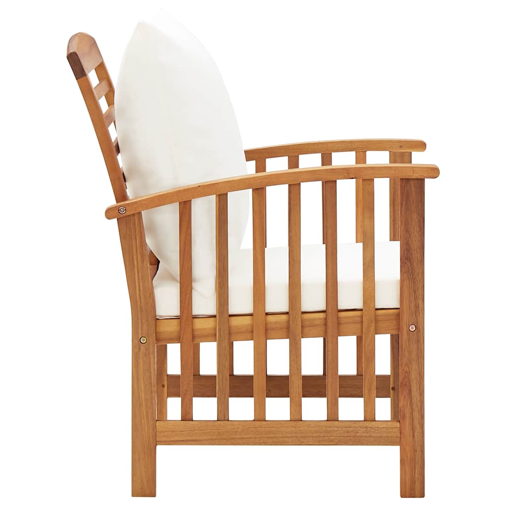 Garden Chair Set of 2 Cream White (Cushions) Solid Acacia wood
