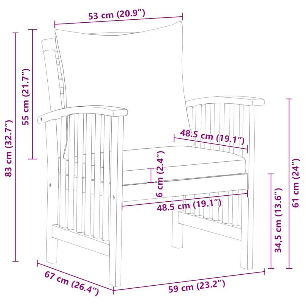 Garden Chair Set of 2 Dark grey, Natural wood Solid acacia wood