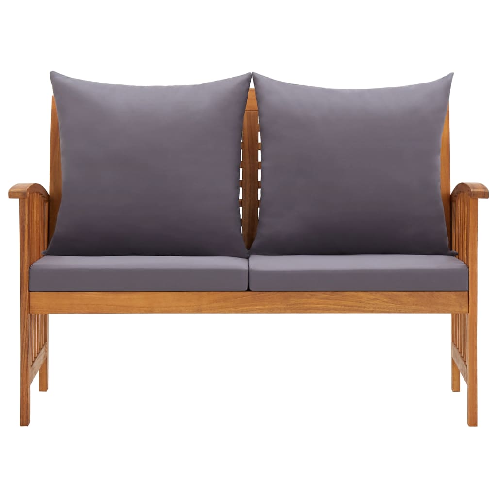 Garden Bench Dark grey cushions, Natural wood