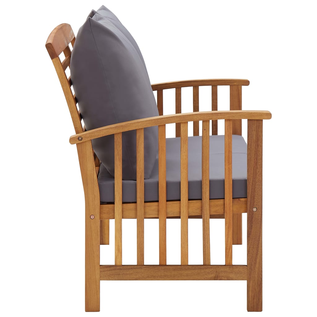 Garden Bench Dark grey cushions, Natural wood