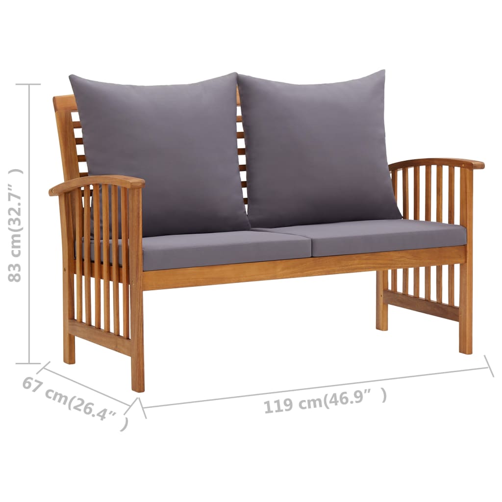Garden Bench Dark grey cushions, Natural wood