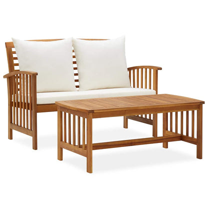 Garden Lounge Set Cream white cushions, Natural wood
