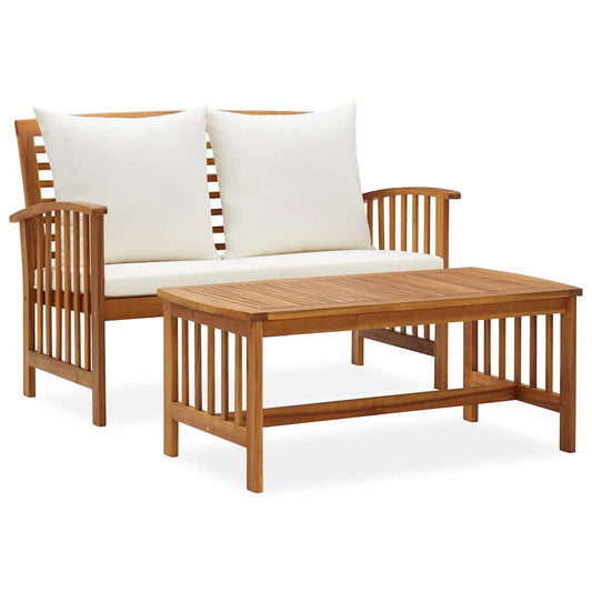 Garden Lounge Set Cream white cushions, Natural wood
