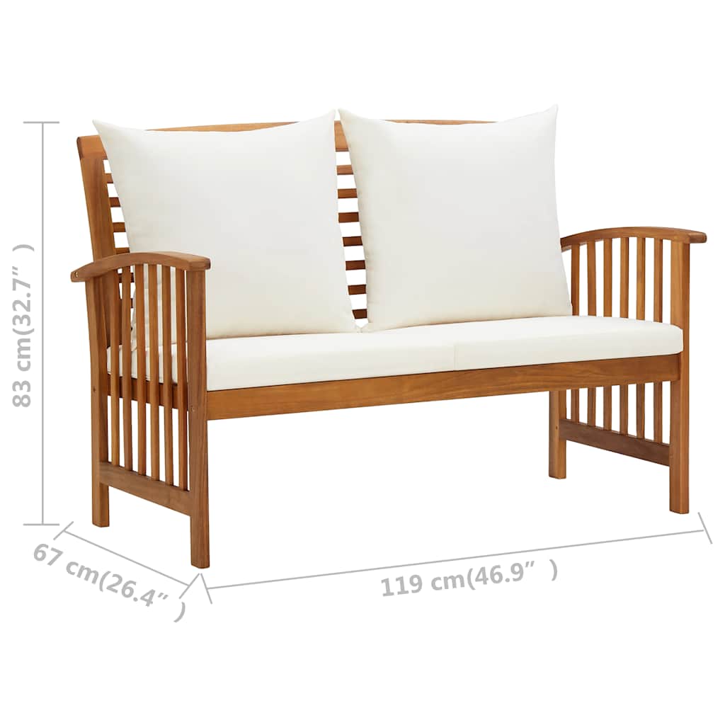 Garden Lounge Set Cream white cushions, Natural wood