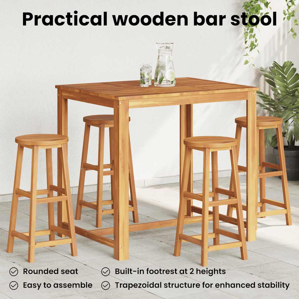Bar Stool Set of 4 Acacia Wood Color Solid Acacia Wood Standard