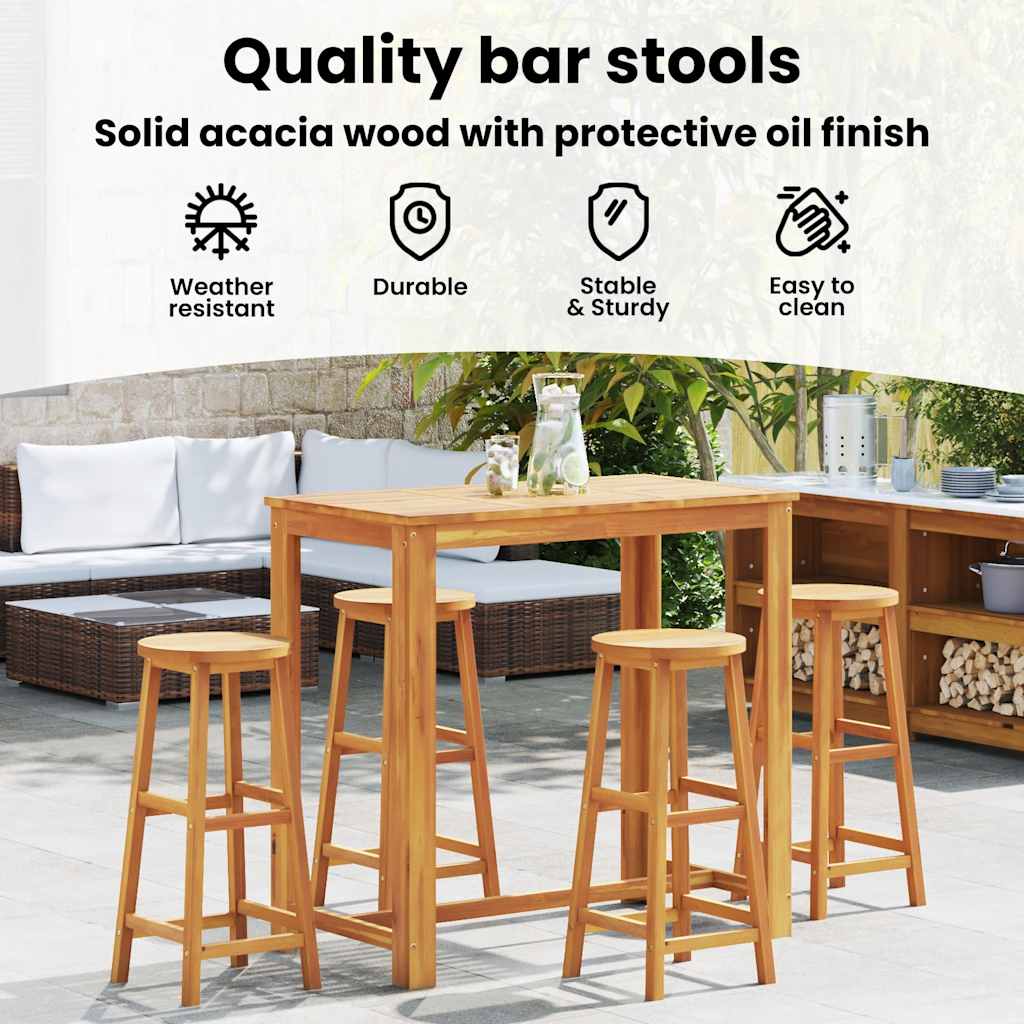 Bar Stool Set of 4 Acacia Wood Color Solid Acacia Wood Standard