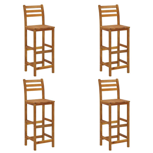 Bar Stool Set of 4 Natural wood Solid acacia wood Standard